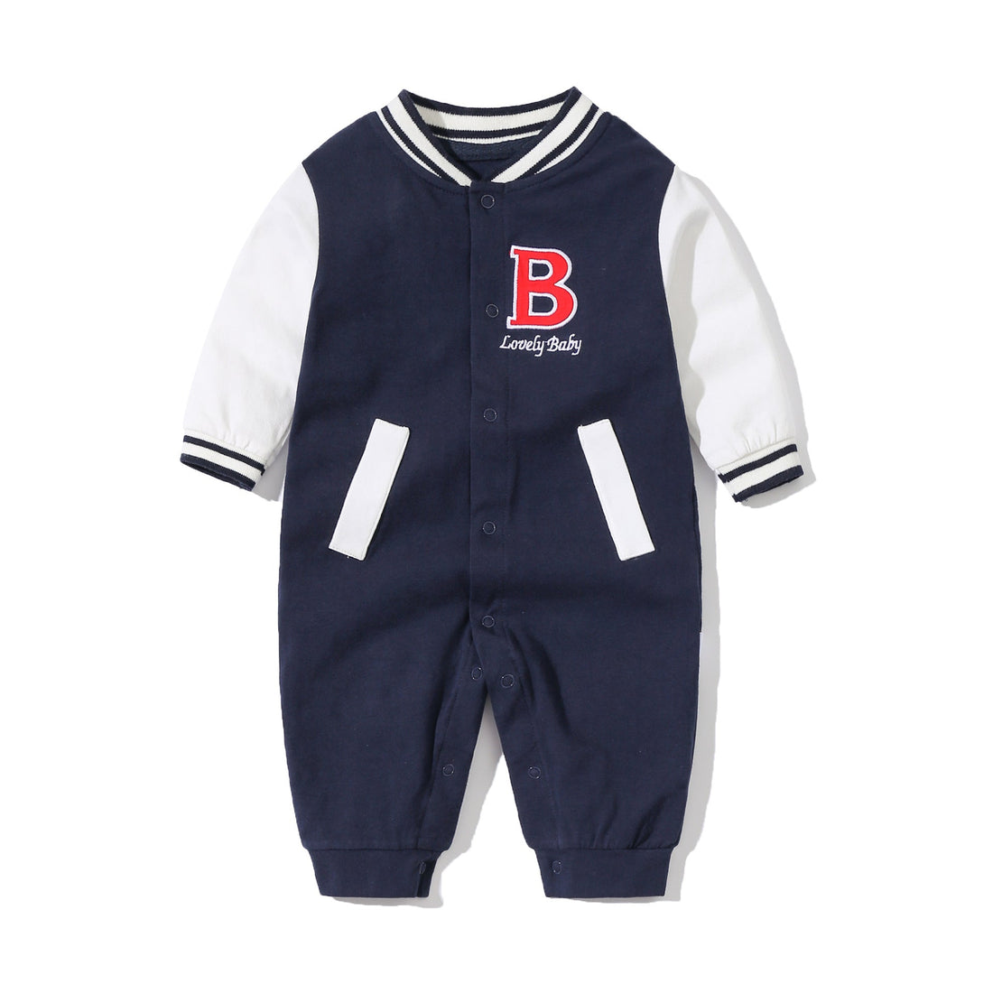 Baby Letter Embroidered Pattern Long Sleeves Baseball Rompers-1