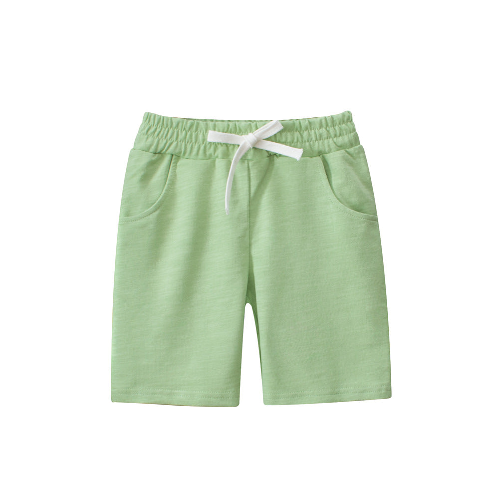 Boys Solid Color Green Soft Casual Style Shorts-1