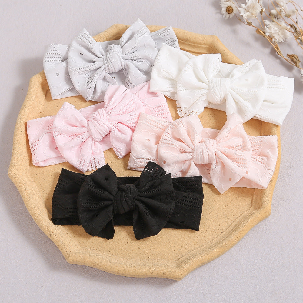 Baby Solid Color Hollow Out Thin Breathable Bow Tie Hot Sale Headband-0