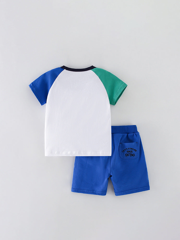 Summer Baby Kids Boys Sharks Cartoon Pattern T-Shirt And Blue Shorts Clothing Set-1