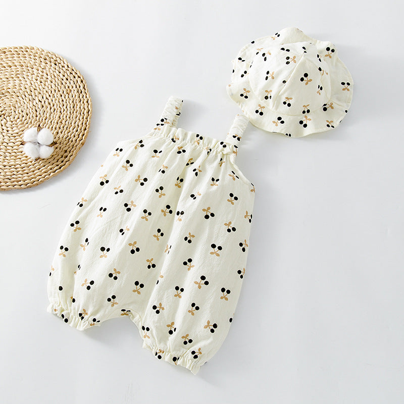 Baby Printed Pattern Sleeveless Rompers With Hat In Summer-1