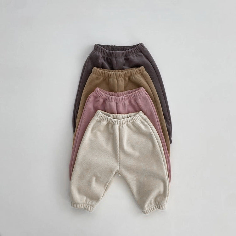 Baby Solid Color Fleece Thermal Lantern Pants In Autumn Winter-1