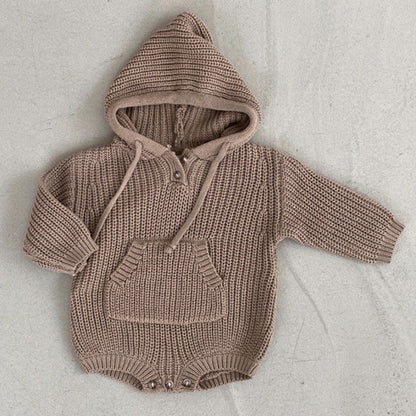 Baby Solid Color Knitted Hooded Triangle Onesies-1