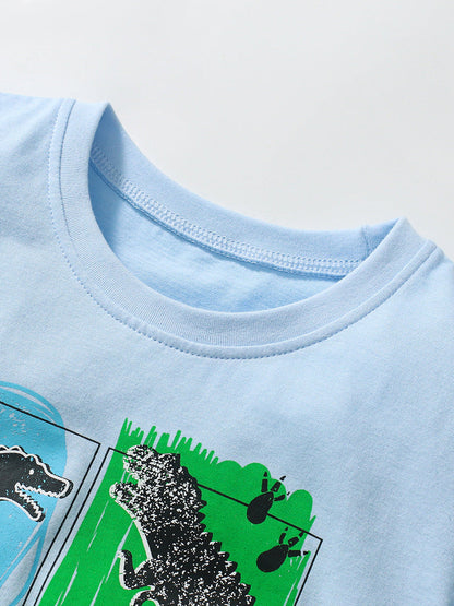 Boys’ Dinosaur Cartoon Print T-Shirt In European And American Style For Summer-2