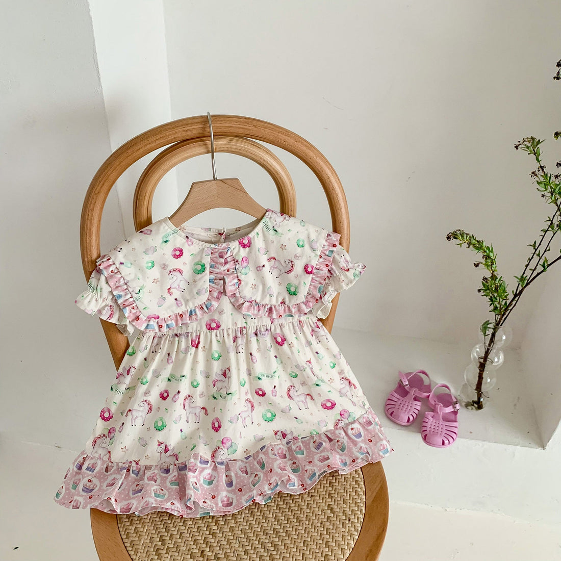 Best Selling Summer Baby Kids Girls Unicorn Floral Pattern Color Patchwork Short Sleeves Dress-1