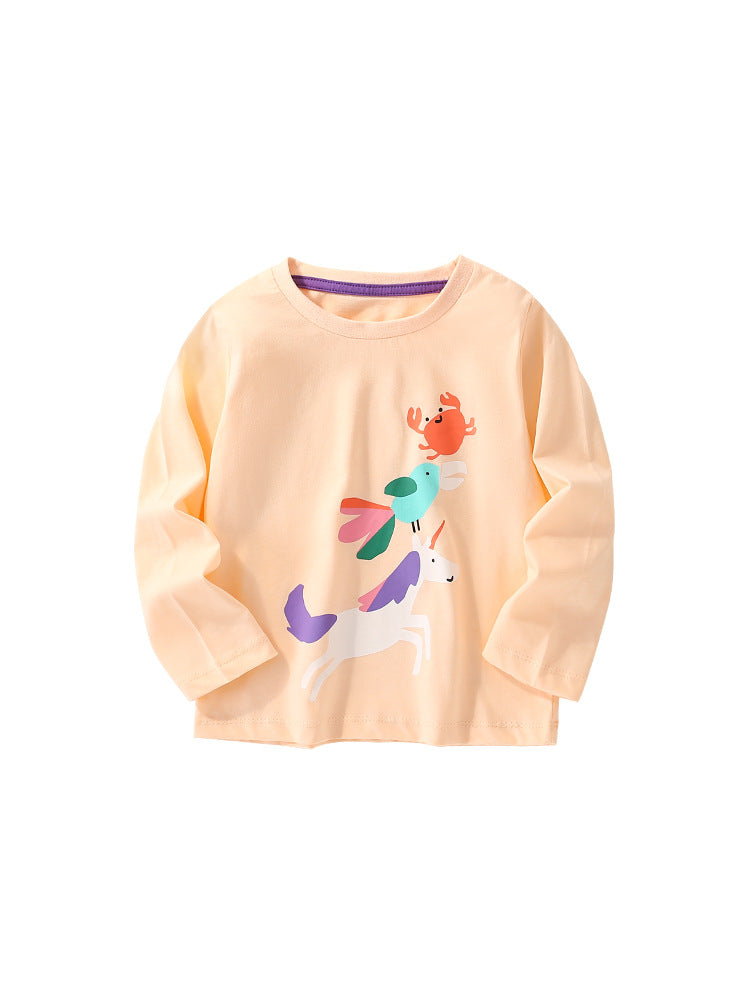 Baby Girl Autumn Cartoon Pattern Crewneck Casual Shirts-0