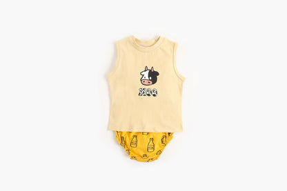 Baby Boy And Girl Animal Print Sleeveless T-Shirt Combo Shorts Sets-1