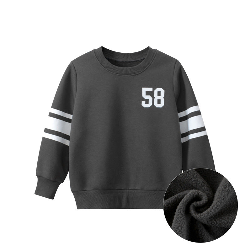 Baby Solid Color Side Striped Design Fleece Warm Hoodies-1