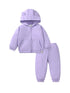 Girls Cozy Solid Color Rabbit Design Zip-Up Hoodie And Pants 2-Piece Set-0