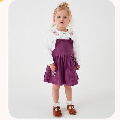 Embroidered Pattern Doll Neck Short &amp; Dress Sets-0