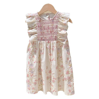 Summer New Arrival Baby Kids Girls Sleeveless Flowers Pattern Crew Neck Princess Dress-1