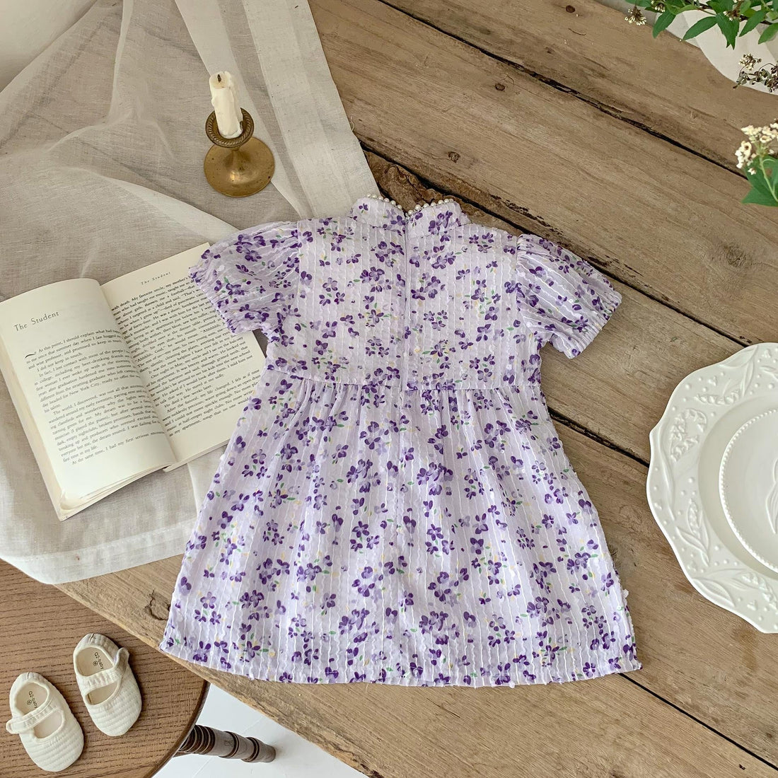 New Arrival Summer Girls Dense Floral Pattern Short Sleeves Beaded Design Dress-0