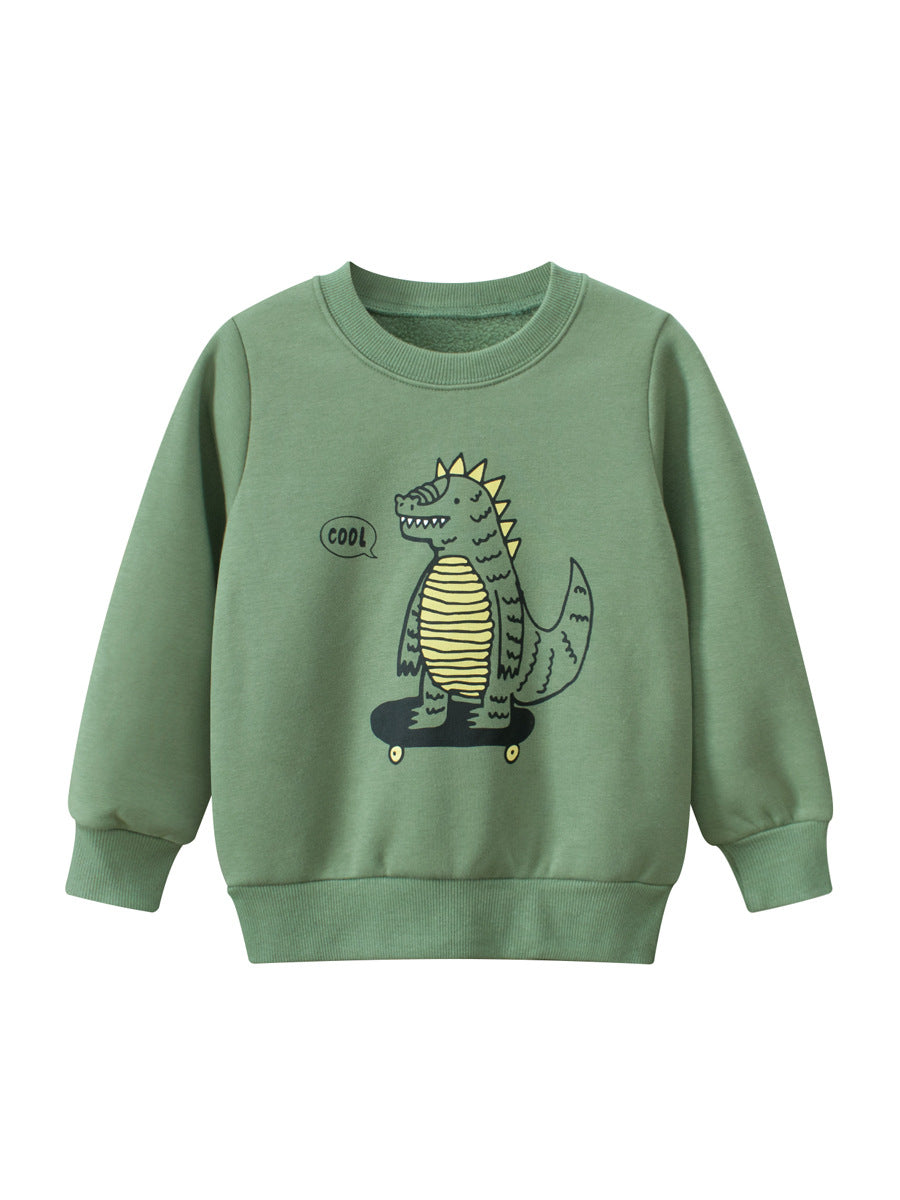 Baby Boys Dinosaur Talking Cartoon Crew Neck Long Sleeve Thick Pullover-0