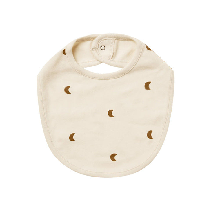 Baby Printed Pattern Covered Button Design Pure Cotton Bibs-1