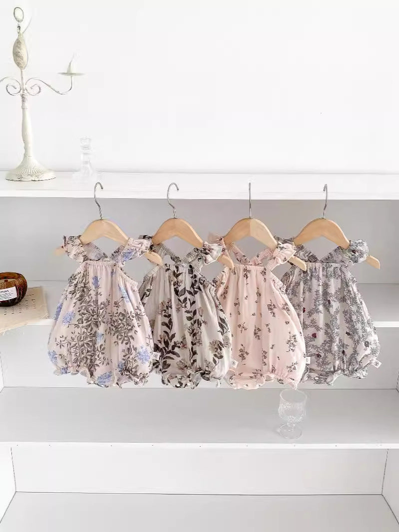 New Arrival Summer Baby Kids Girls Floral Pattern Thin Sleeveless Strap Onesies-0