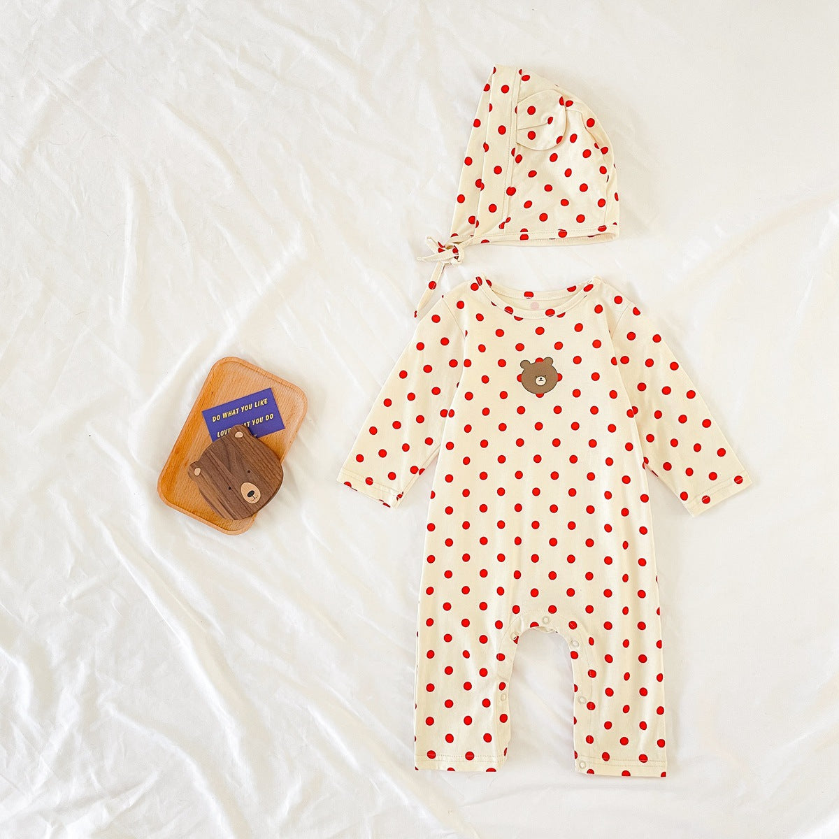 Baby Dot And Bear Pattern Long Sleeve Soft Cotton Jumpsuit-0