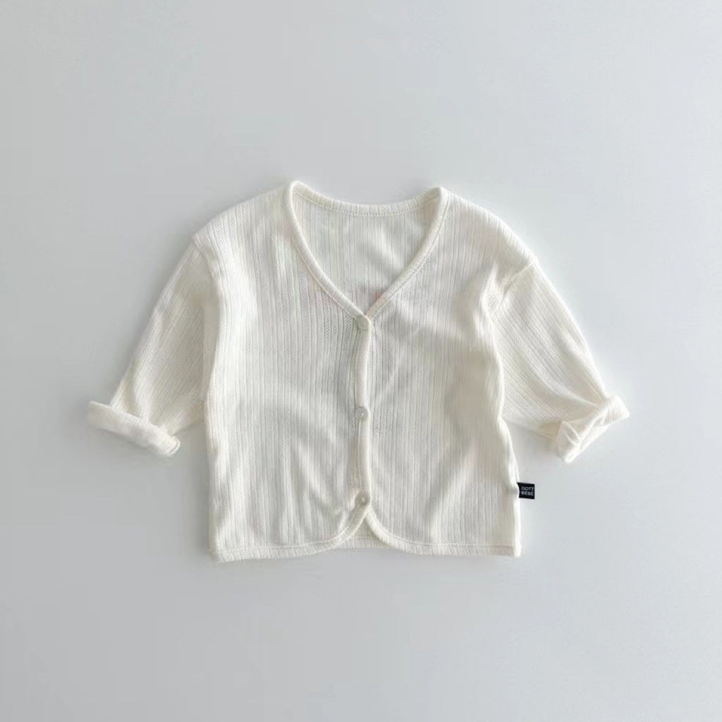Spring And Summer Kids Unisex Minimalist And Versatile Single Breasted Children’s Thin Cardigan Shirt-1