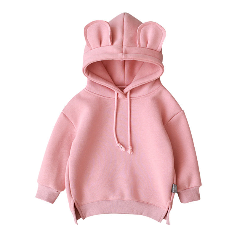 Baby Solid Color Animal Ear Patch Design Autumn Korean Style Hoodie-1