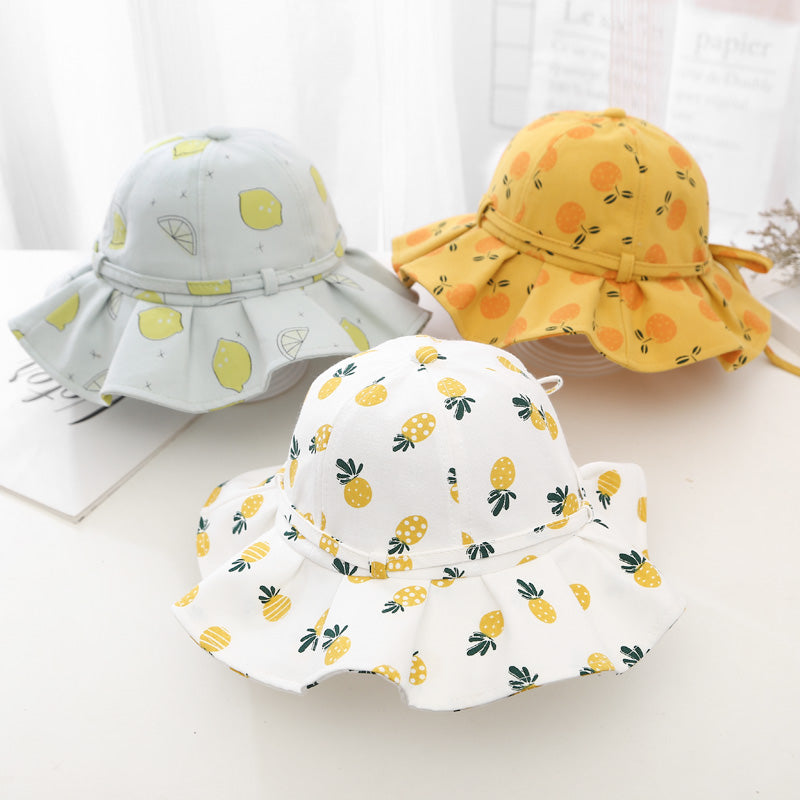 Baby Girl Floral Print Adjustable Design Sunshade Bucket Hats-1