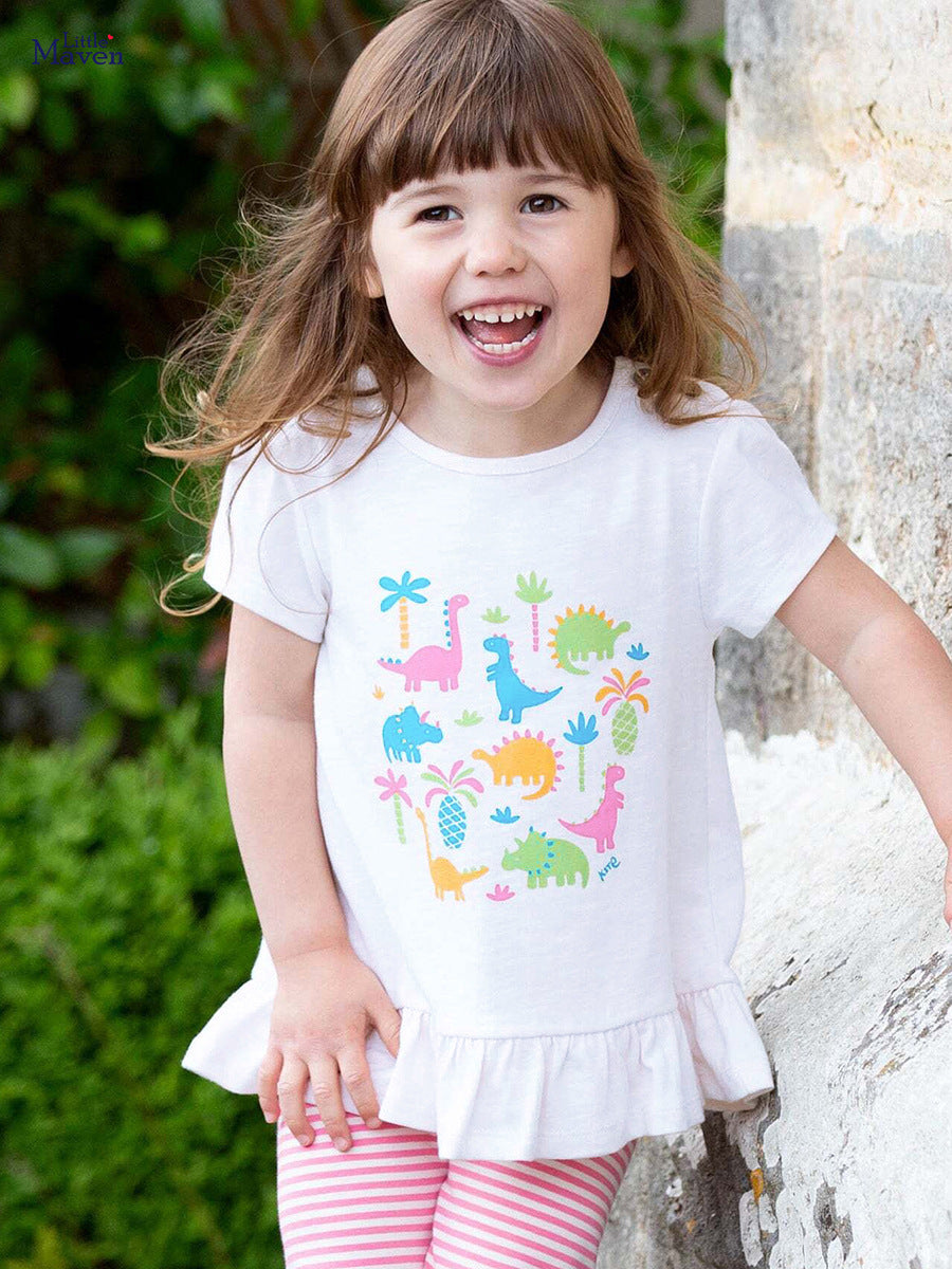 Girls’ Clothing Summer Collection – Dinosaurs And Plants Pattern Children’s T-Shirt Dress-1