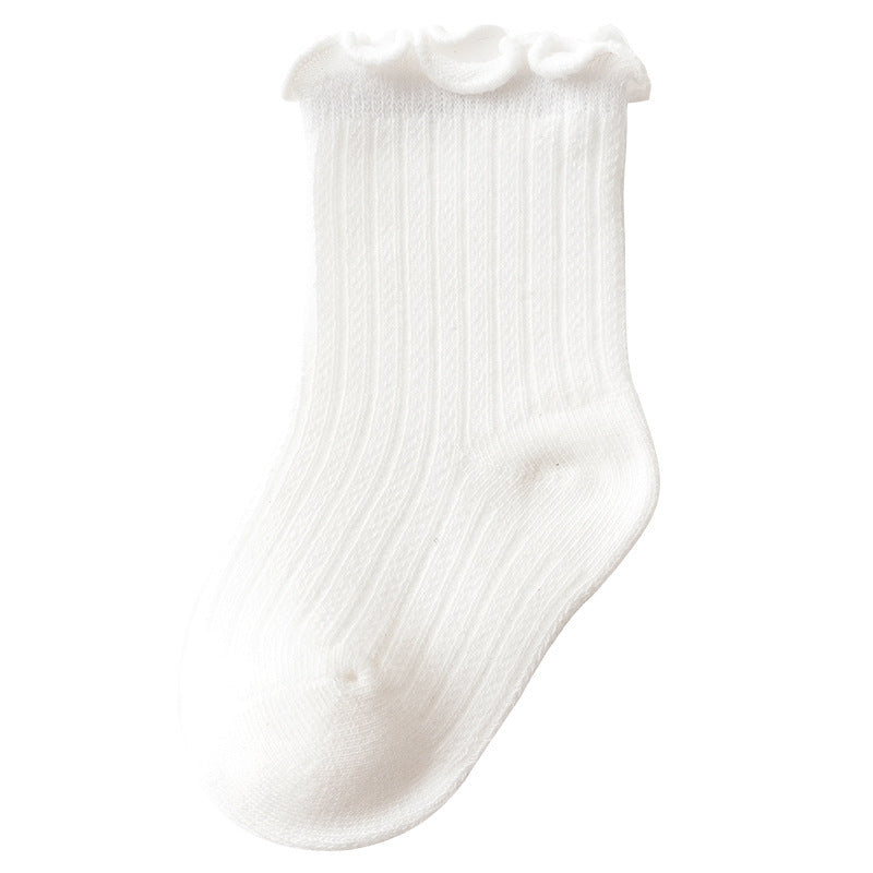 Baby Solid Color Mesh Breathable Ruffle Design Socks-1