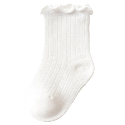 Baby Solid Color Mesh Breathable Ruffle Design Socks-1