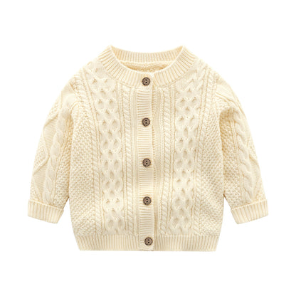 Baby Solid Color Crochet Knitted Pattern Single Breasted Design Sweater Cardigan-1