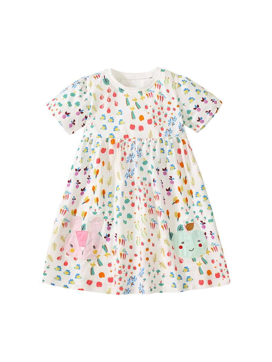 Spring And Summer Baby Girls Short Sleeves Vegetable Cartoon Collection Dress-1