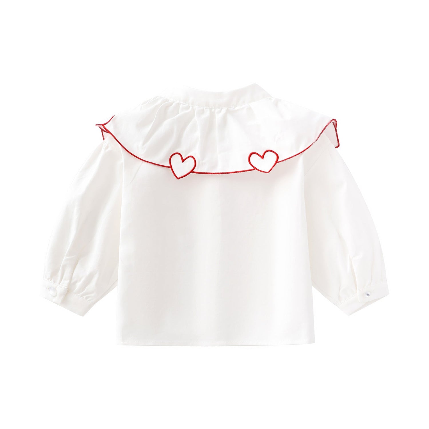 Baby Girl 1pcs Heart Neck Crystal Button Front Design Solid Cotton Shirt-1