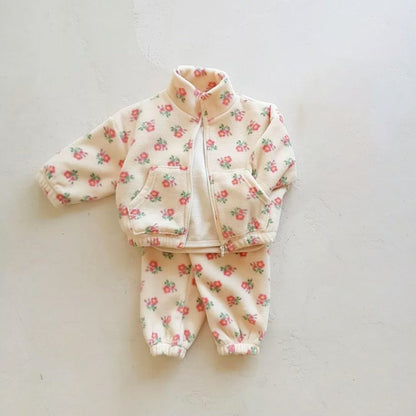 Baby Unisex Jacquard And Solid Two Kinds Fashion Thick Warm Two Pieces Sets-1