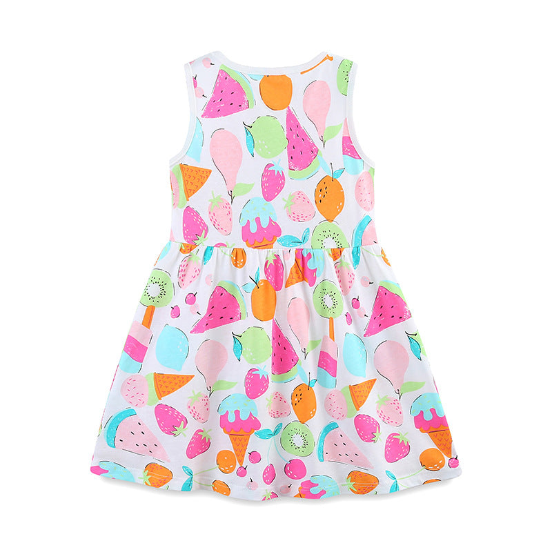 Summer New Arrival Girls’ Colorful Fruits Pattern Print Sleeveless Dress-1