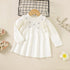 Baby Girl Flower Patched Pattern Solid Color Knitted Dress-0