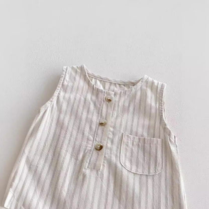 New Design Summer Baby Kids Unisex Plain Simple Striped Pattern Crew Neck Sleeveless Romper-1