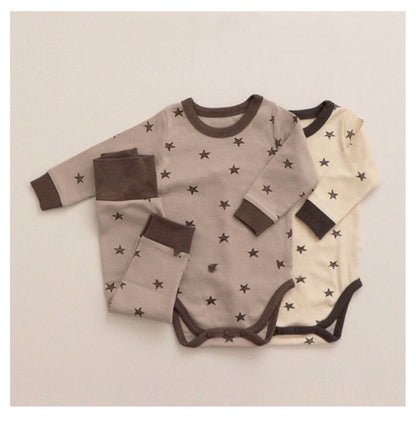 Baby Star &amp; Moon Graphic Cotton Bodysuit Combo Pants Thermal Underwear Sets-1