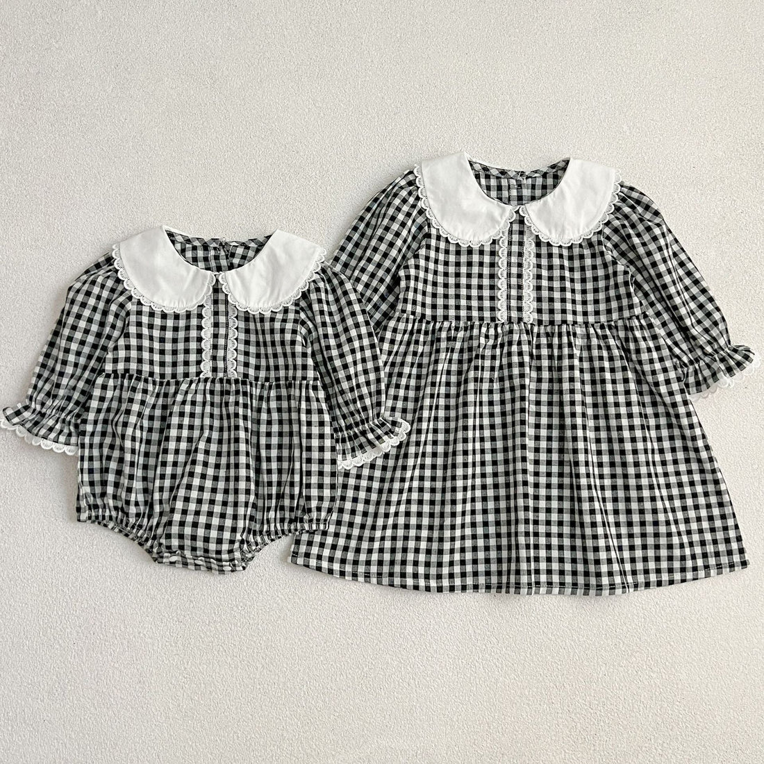 New Spring/Autumn Baby Black Plaid Onesies And Dress For Girls With Long Sleeves – Family Sister Matching Set-1