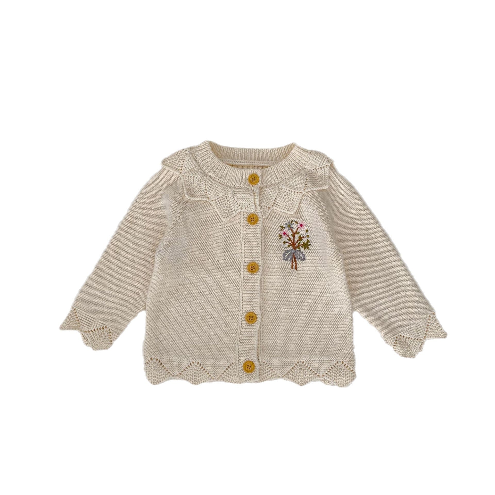 Infant Baby Girls Embroidery Jacquard Long-Sleeved Cardigan-0