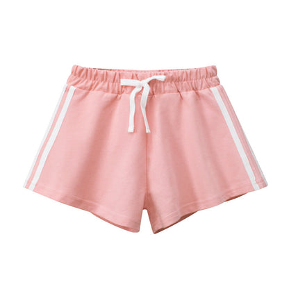 Baby Girl Solid Color Drawstring Design Casual Shorts In Summer-1