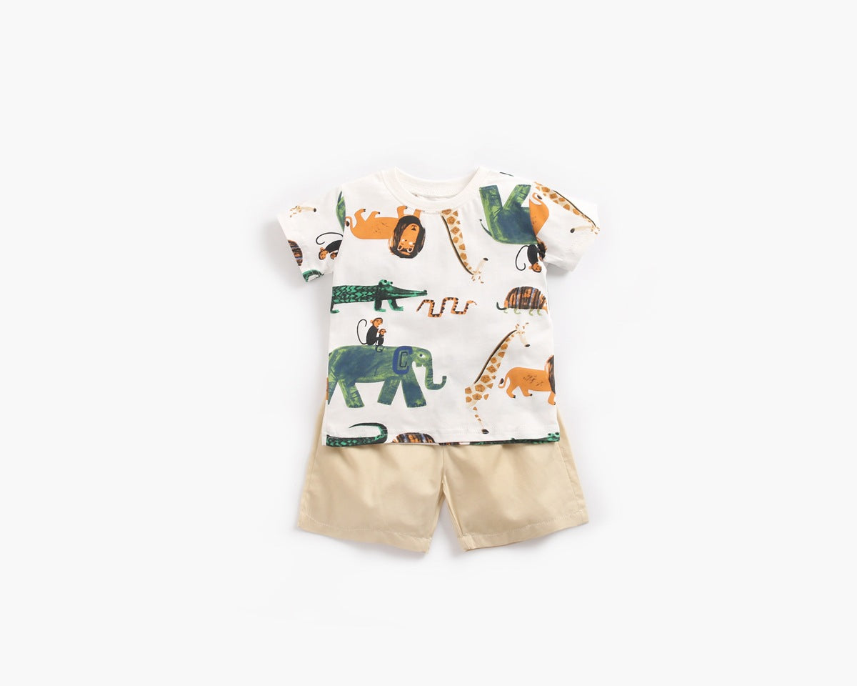 Baby Boy Animal Print Short-Sleeved Top Combo Shorts 2-Pieces Sets In Summer-1