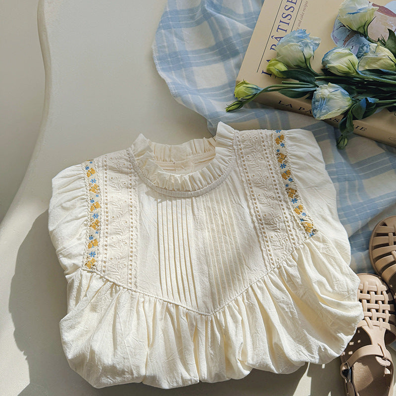 New Arrival Summer Baby Kids Girls Short Sleeves French Style Ruffle Neck Dress-2