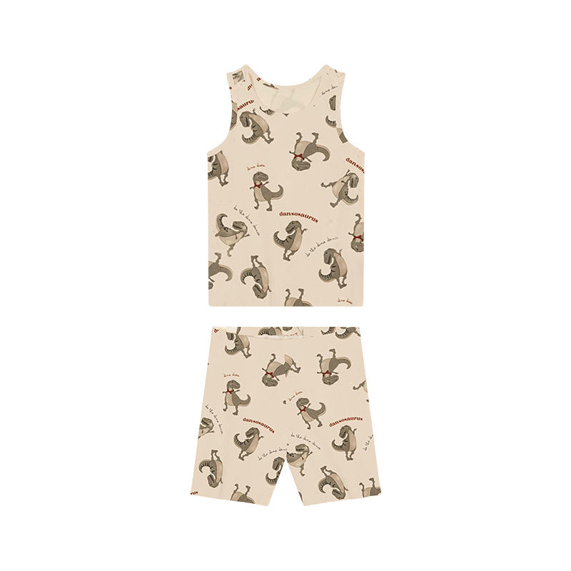 Summer Baby Kids Unisex Animals Print Sleeveless Vest And Shorts Set-1