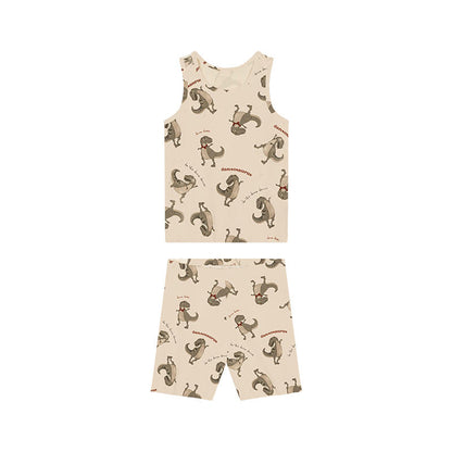 Summer Baby Kids Unisex Animals Print Sleeveless Vest And Shorts Set-1