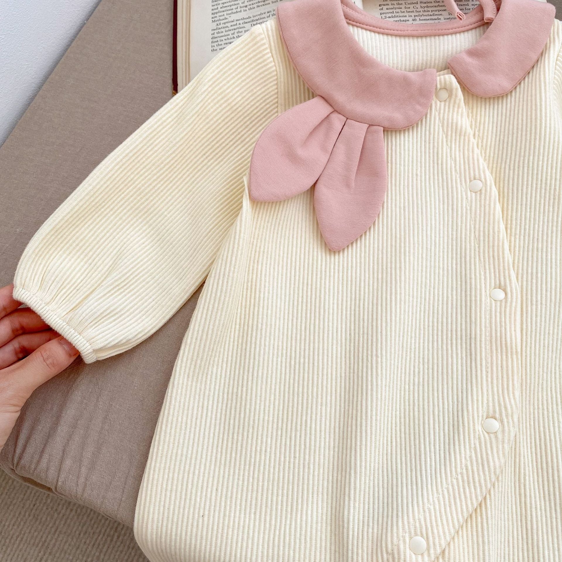 Baby Toddler Girl Rabbit Ears Lapel Long Sleeve With Hat Jumpsuit In Autumn-2