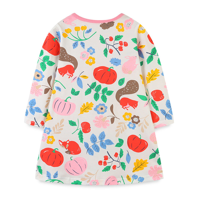 Baby Girl All Over Print Pattern O-Neck Pullover Princess Dress-1