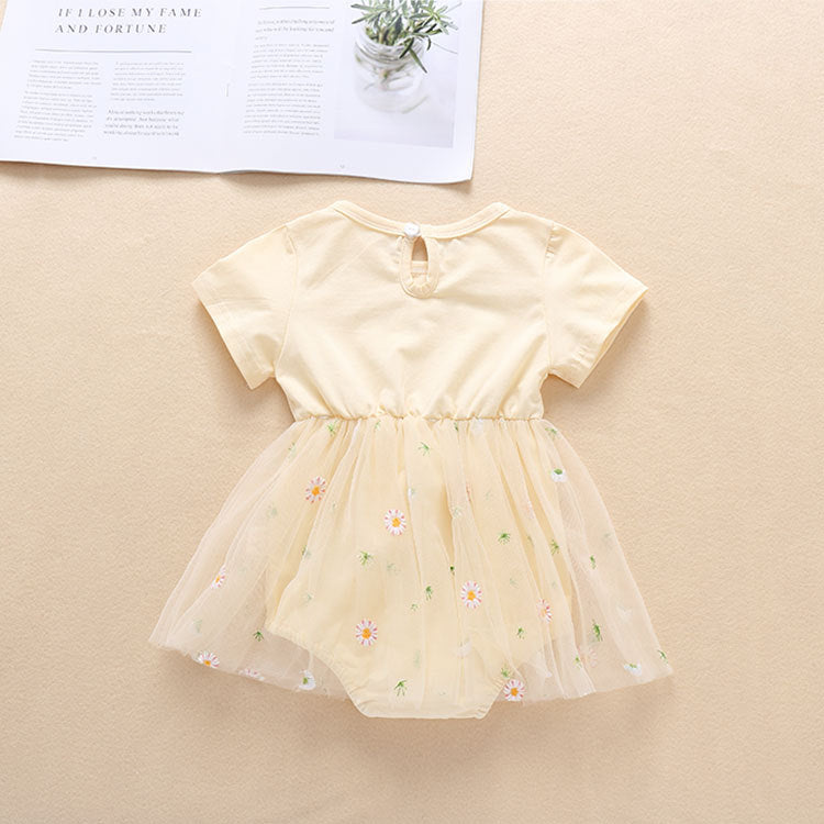 Baby Girl Embroidery Daisy Short-Sleeved Round Collar Dress-1