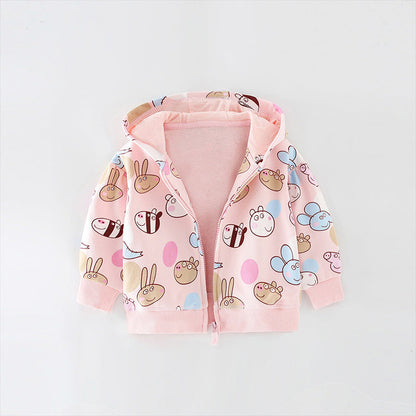 Baby Girl Cartoon Animals Print Pattern Long Sleeve Cute Zipper Coat-1