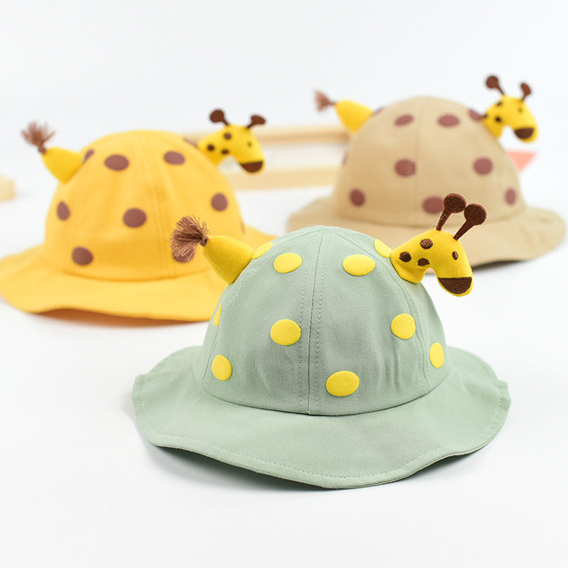 Baby Solid Color Animal Print Design Sunshade Bucket Hats-1