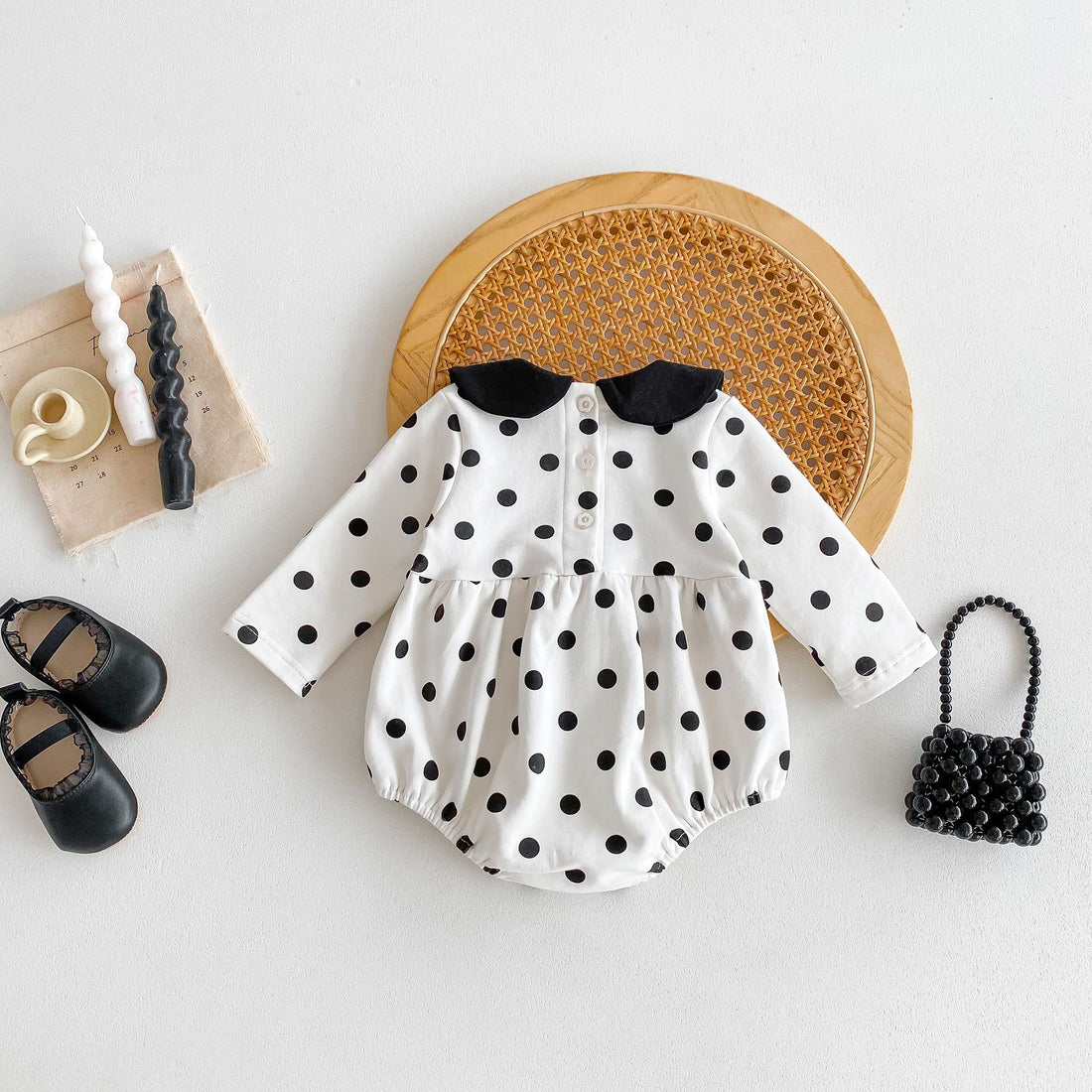 Spring New Arrival Baby Long Sleeves Black Polka Dots Onesie For Girls-1