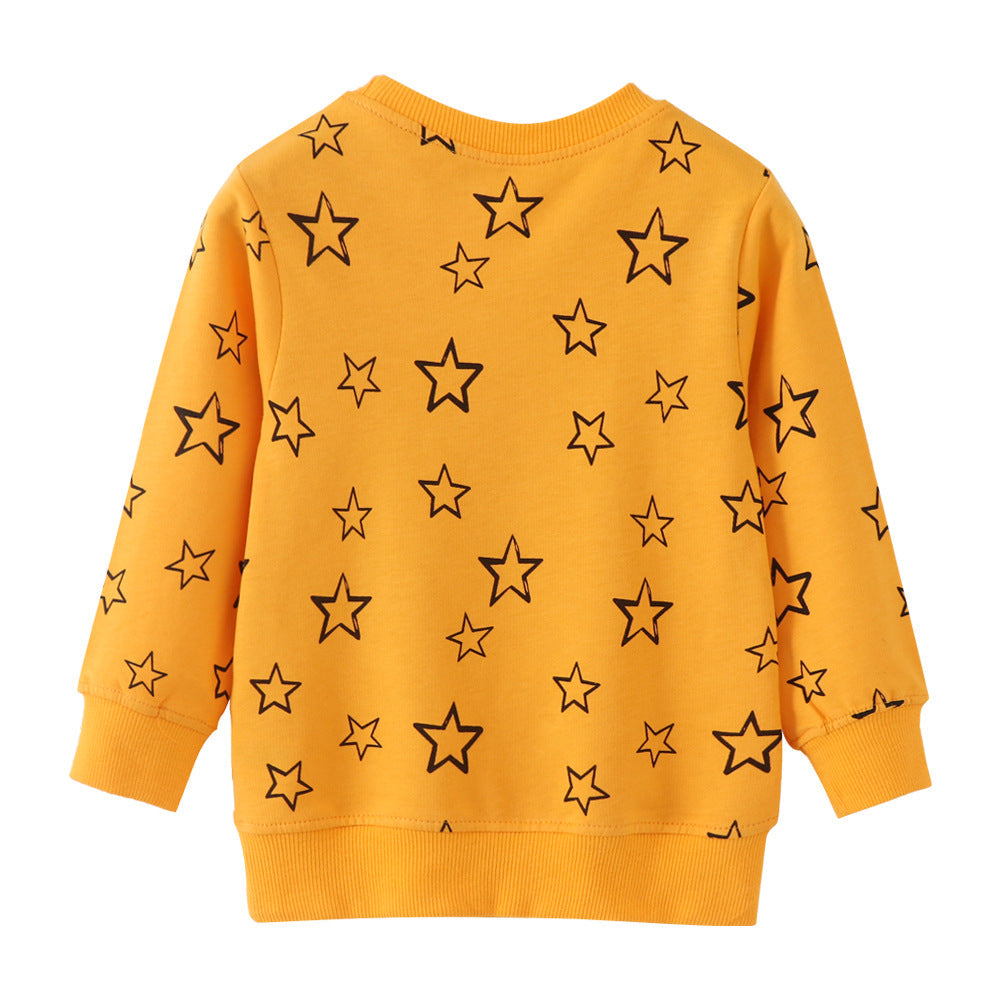 Baby Boy Solid Yellow Star Graphic Cotton Hoodie-1