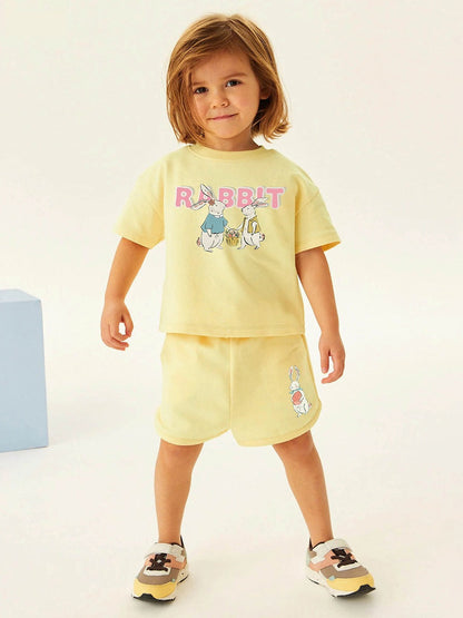 Summer Baby Kids Girls Rabbits Cartoon Print T-Shirt And Shorts Clothing Set-5