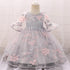 Baby Girl Embroidered Pattern Medium Sleeves One Year Old Tutu Formal Dress-0